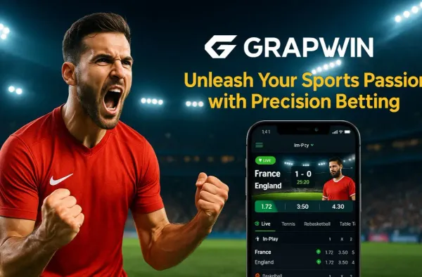 GRAPWIN Games — Explore our rich library of casino classics A woman smiling while playing online games on her laptop, surrounded by neon casino elements, showcasing GRAPWIN’s diverse game collection.