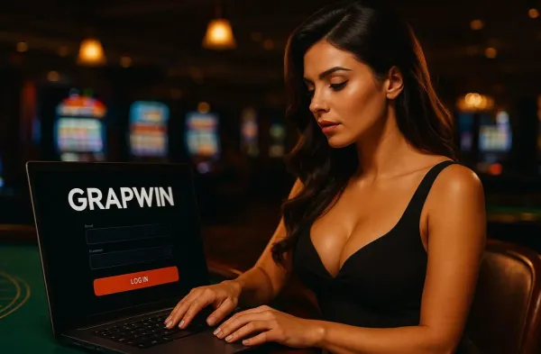 ক্যাসিনো চিপে ঘেরা এক আত্মবিশ্বাসী ডিলার খেলোয়াড়দের GRAPWIN অ্যাকাউন্টে লগইন করতে আহ্বান করছেন—যা দ্রুত ও সহজ লগইন সুবিধাকে উপস্থাপন করে।
